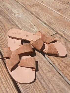 Seychelles Ray Of Sunshine Brown Suede Slip On Sandals Size 11